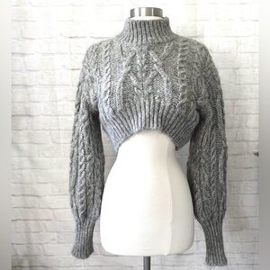 Zara Cable Knit Chunky Cropped Grey Sweater Sweater